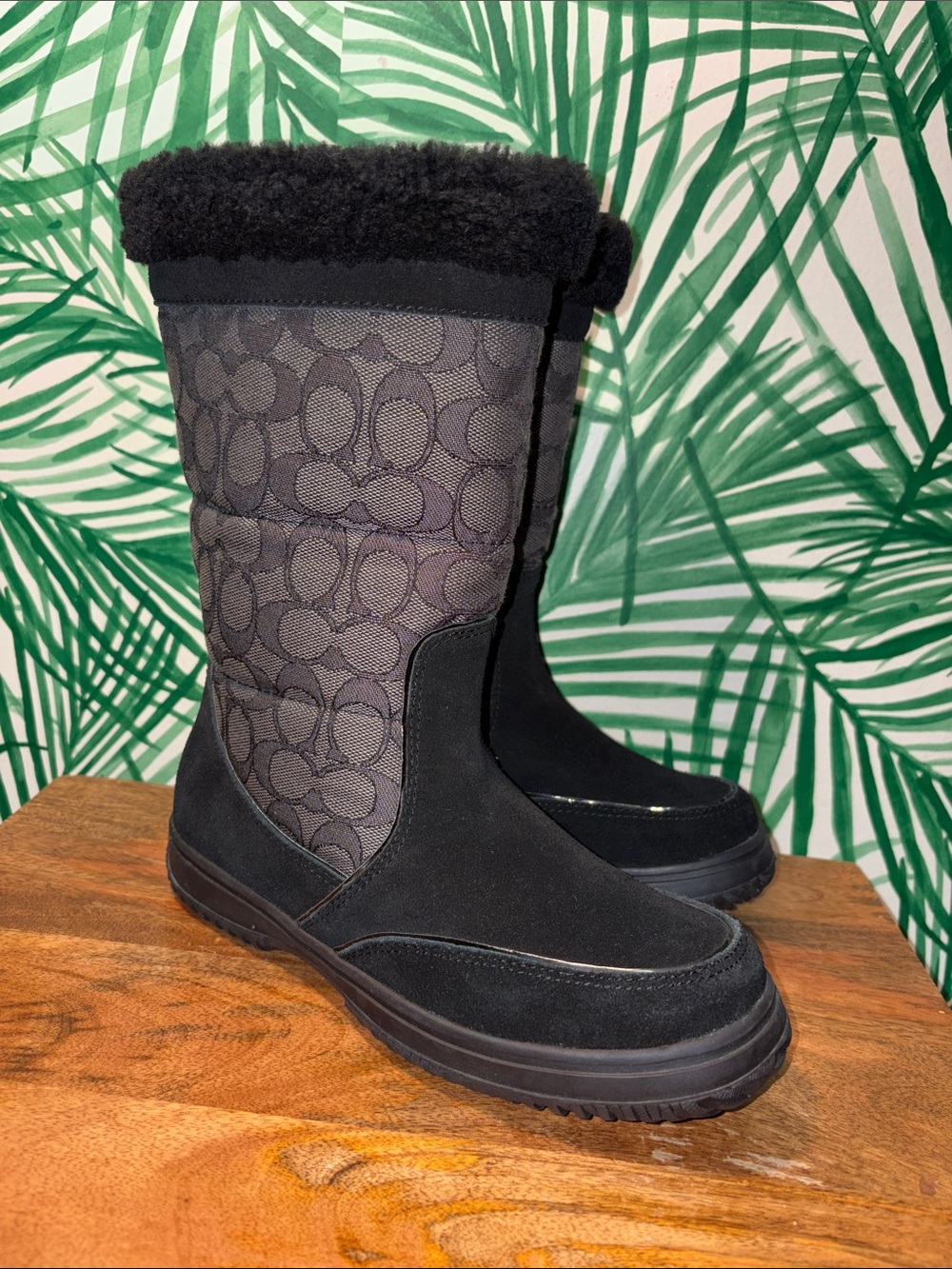 Coach Sherman Black Signature Fleece Lined Boots Women’s 6.5 B